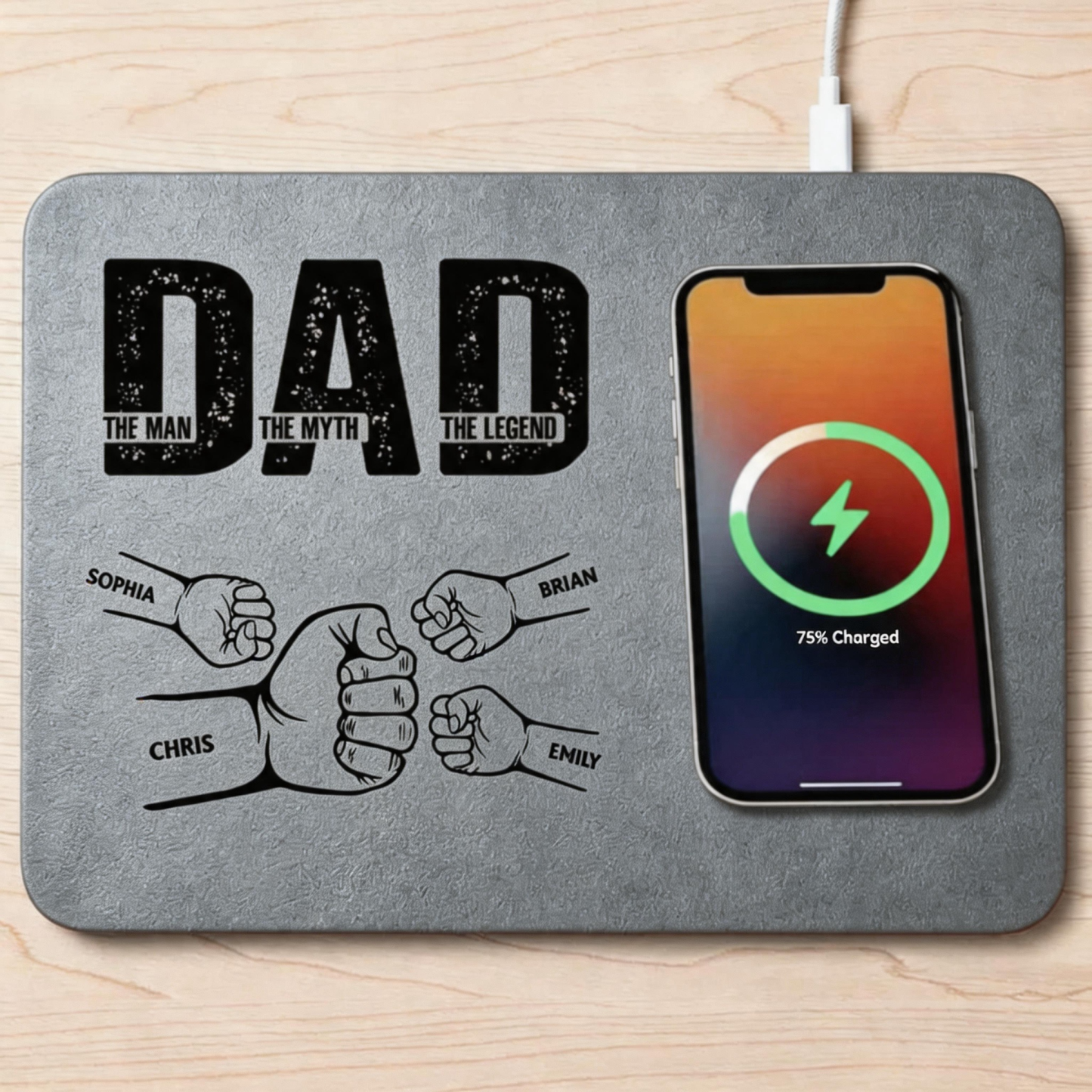 Dad The Man The Myth The Legend Charging Pad, Personalized Wireless Charger Mat for Dad, Custom Desk Gift From Kids