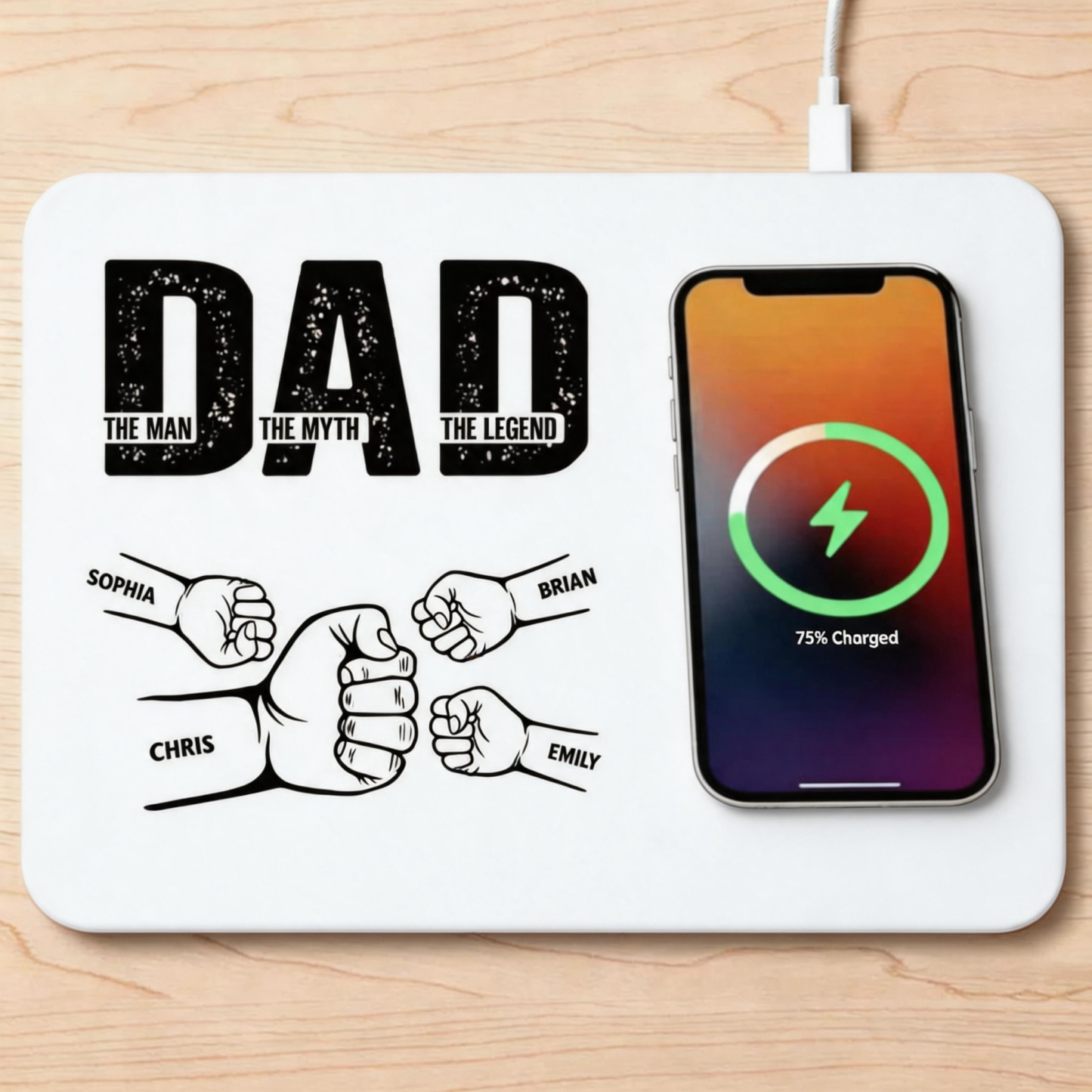 Dad The Man The Myth The Legend Charging Pad, Personalized Wireless Charger Mat for Dad, Custom Desk Gift From Kids