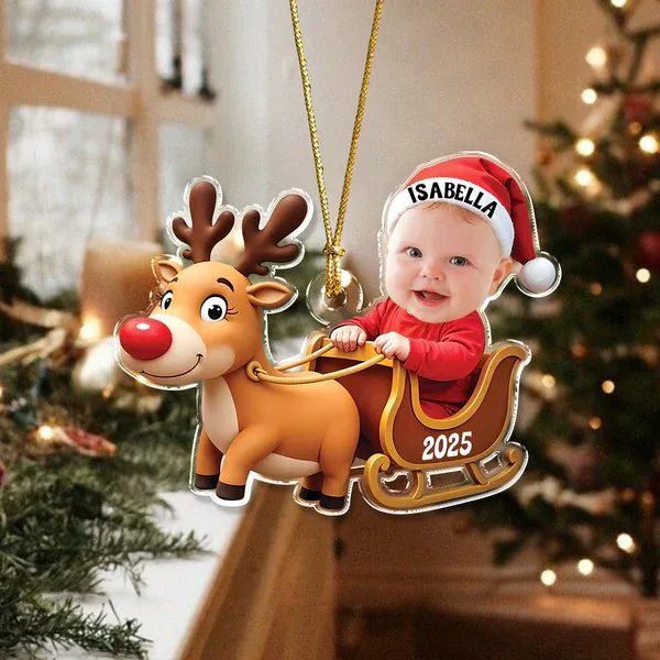 Custom Baby Photo Reindeer Christmas Acrylic Ornament - Photowatch