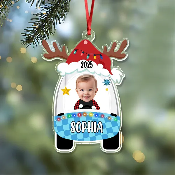 Custom Photo Cute Baby First Christmas Car Acrylic Ornament - Photowatch