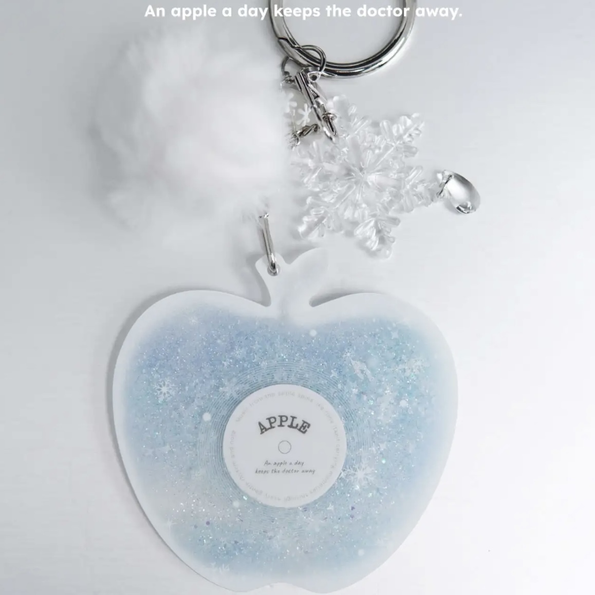 Winter Apple Snowflake Liquid Keychain for Couples | NFC Music Record Keyring | Romantic Love Gift