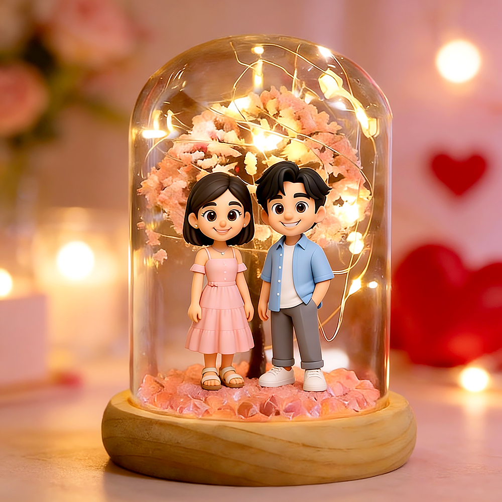 Personalised 3D Couple Figurine Cherry Blossom Light Bottle, Custom Romantic Keepsake Gift, Best Valentine’s Day Gift for Couple