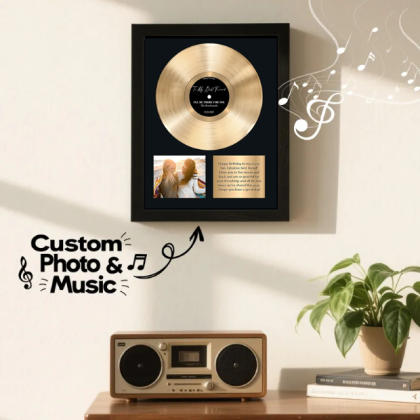 Personalized Golden Record Style Music Decor, Custom Music Photo Name, Custom Photo Music Plaque, Personalized Song Plaque, Click to Play No Phone Needed for Loved Ones - Photowatch