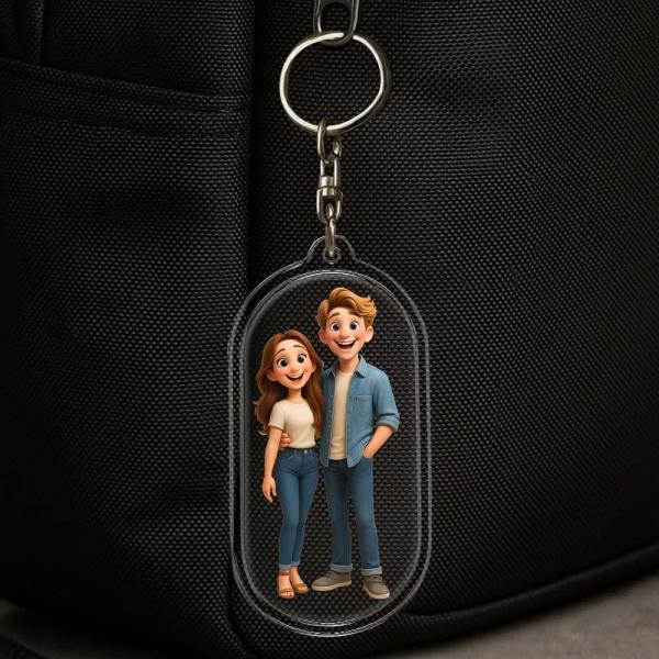 Custom Couple Keychain Personalized Acrylic Cartoon Keychain Photo Bag Charm Unique Keepsake Gift For Lover Anniversary Birthday Valentine's Day Holiday Gift