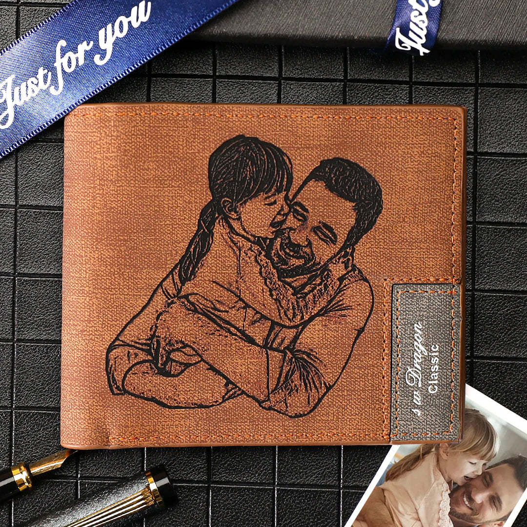 Men's Custom Photo Engraved Wallet Unique Gift for Him