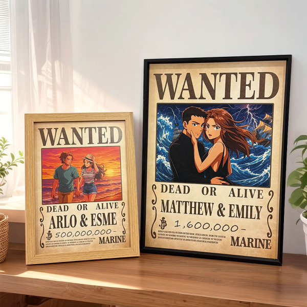 Custom Anime Bounty Couple Portrait Personalized Anime Style Wanted Poster Portrait Unique Captains' Couple Portrait - Photowatch