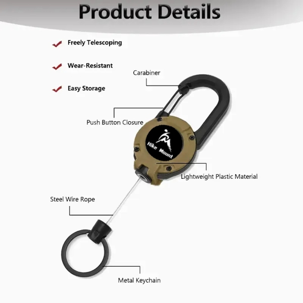 3 In 1 new multifunctional Retractable Pull Reel Carabiner Keychain, Strong Steel Wire Rope Buckle,Outdoor Sport Keychain Tool keychain accessories - Photowatch