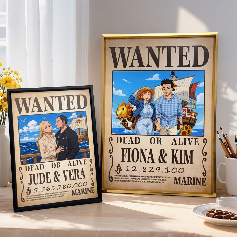 Custom Anime Bounty Couple Portrait Personalized Anime Style Wanted Poster Portrait Unique Captains' Couple Portrait - Photowatch