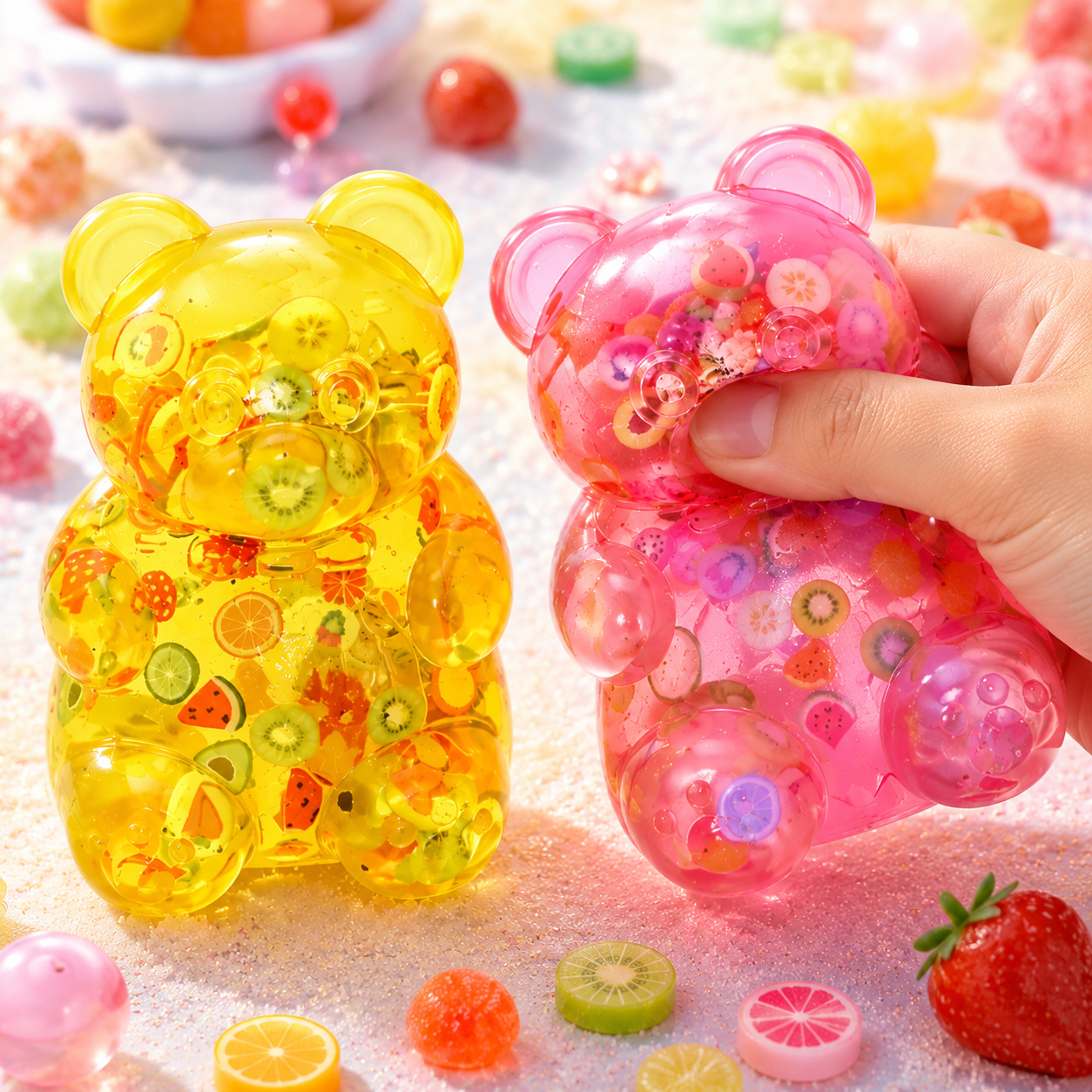 Fruit Gummy Bear Squishy Toy Blind Box Cute Jelly Bear Stress Relief Squeeze Toy Random Color Surprise Gift