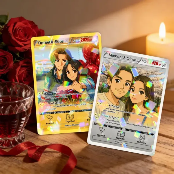 Personalized Valentine’s Day Power Couple Card, Custom Anniversary Card Couple Photo Anime Style, Best Valentine's Day Gift for Lover