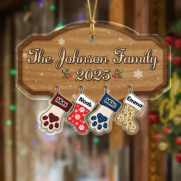 Personalized Family Christmas Ornament 2025 Custom Name Stocking Design, Wooden Family Name Plaque, Holiday Keepsake Gift - Photowatch