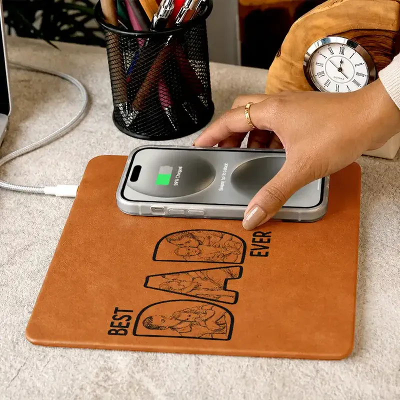 Personalized Charging Pad Dad Sketch Line Art Custom Photo Father's Day Gift For Dad