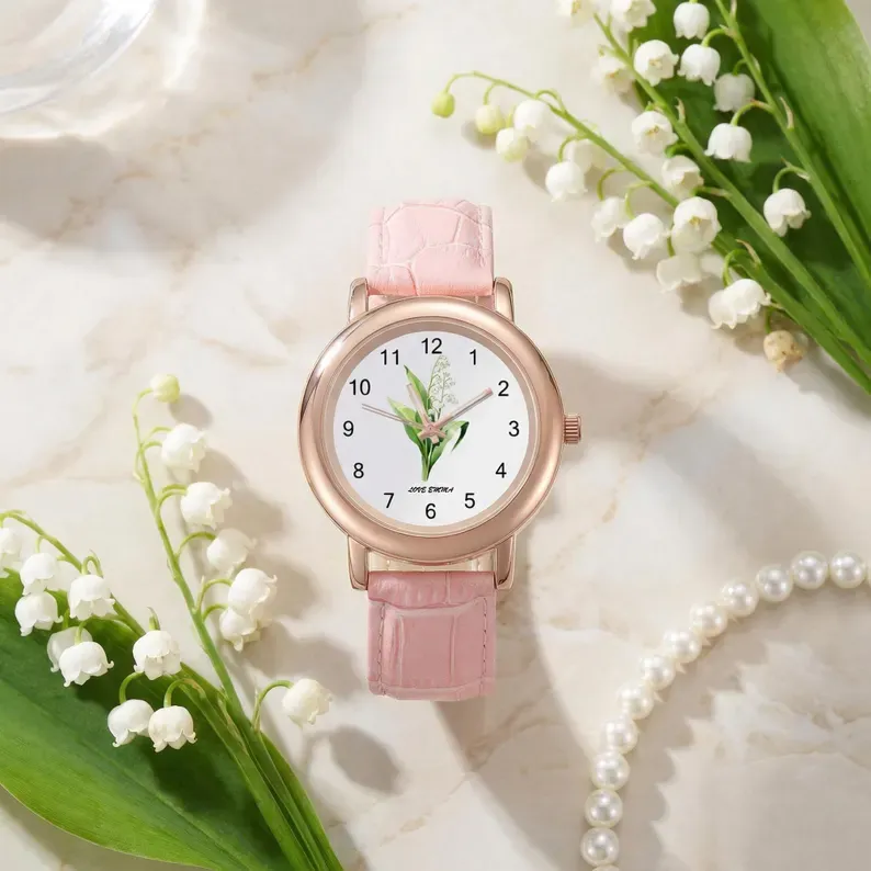 Birth Flower Custom Watch for MOM, Personalized Floral Wrist Watch, Mothers Day Gift, Birthday Gift for Her, Engraved Name Watch