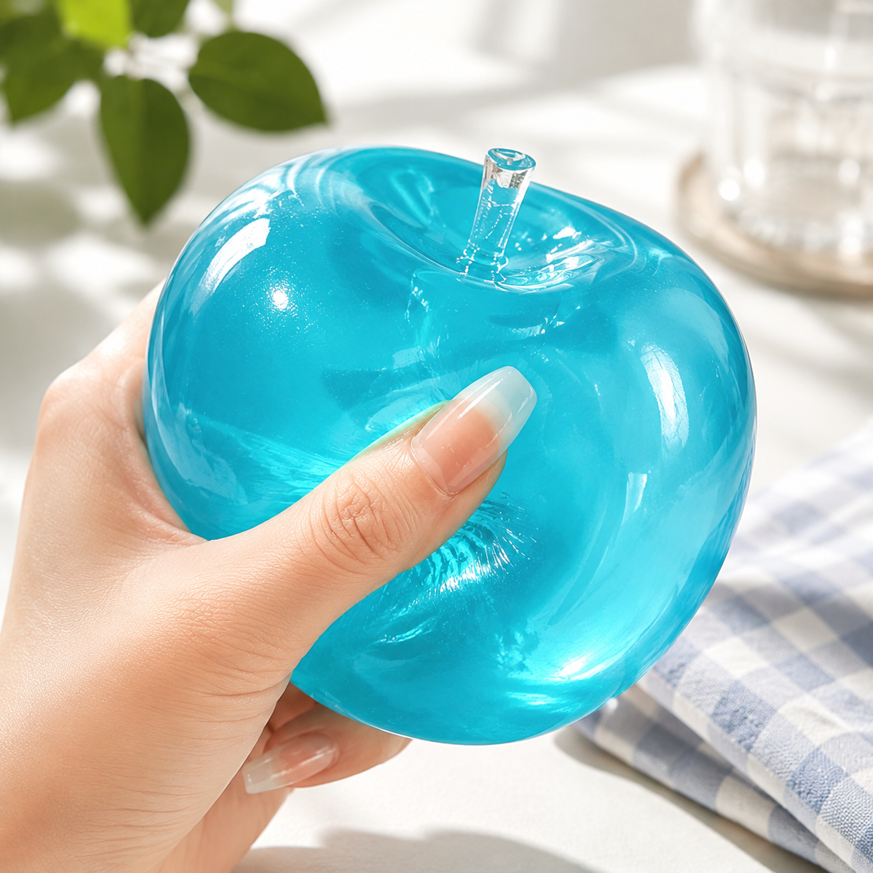 Crystal Juicy Apple Squishy Toy Transparent Jelly Fruit Stress Relief Toy Slow Rising Sensory Toy