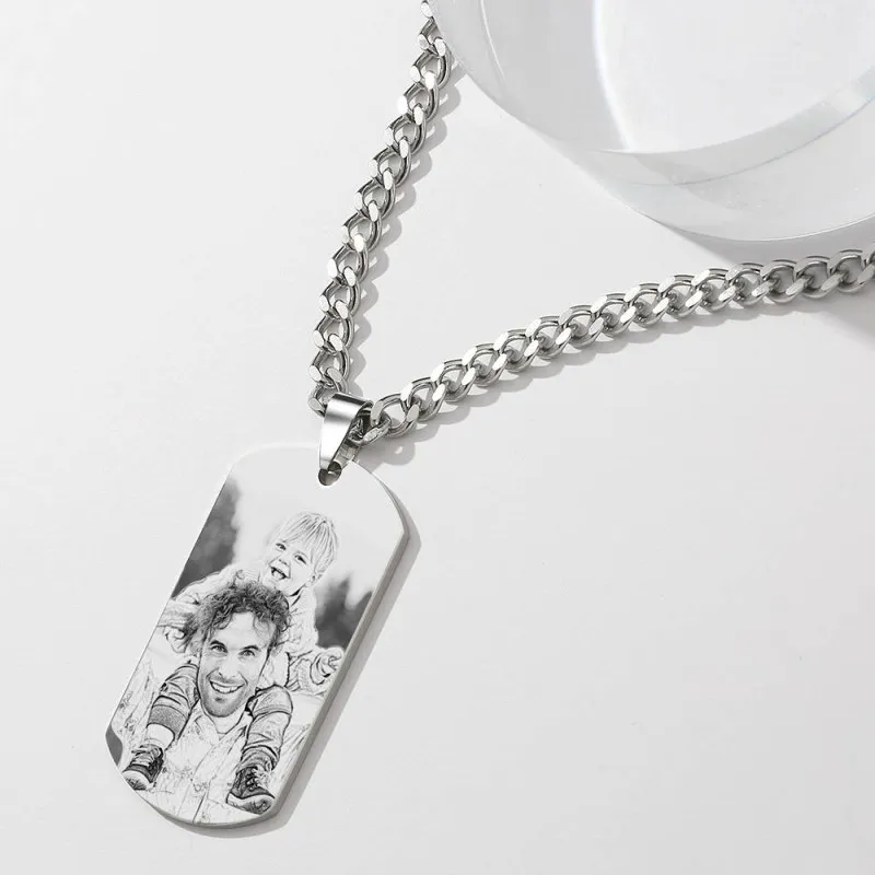 Father's Day Gifts Mens Necklace, Engraved Necklace, Personalized Photo Necklace - photowatch