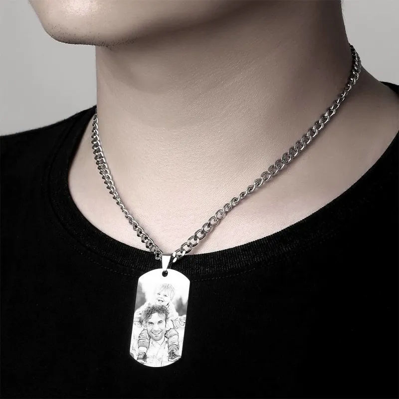 Father's Day Gifts Mens Necklace, Engraved Necklace, Personalized Photo Necklace - photowatch
