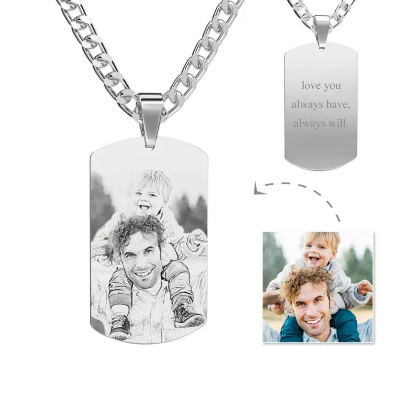 Father's Day Gifts Mens Necklace, Engraved Necklace, Personalized Photo Necklace - photowatch