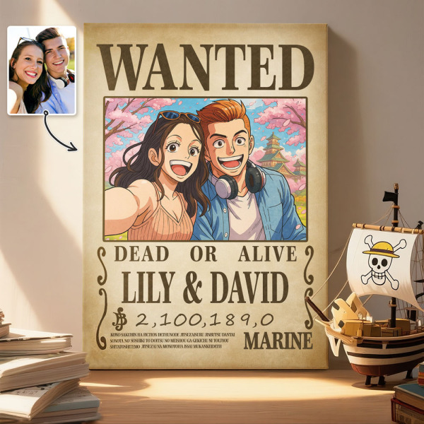 Custom Anime Bounty Couple Portrait Personalized Anime Style Wanted Poster Portrait Unique Captains' Couple Portrait - Photowatch