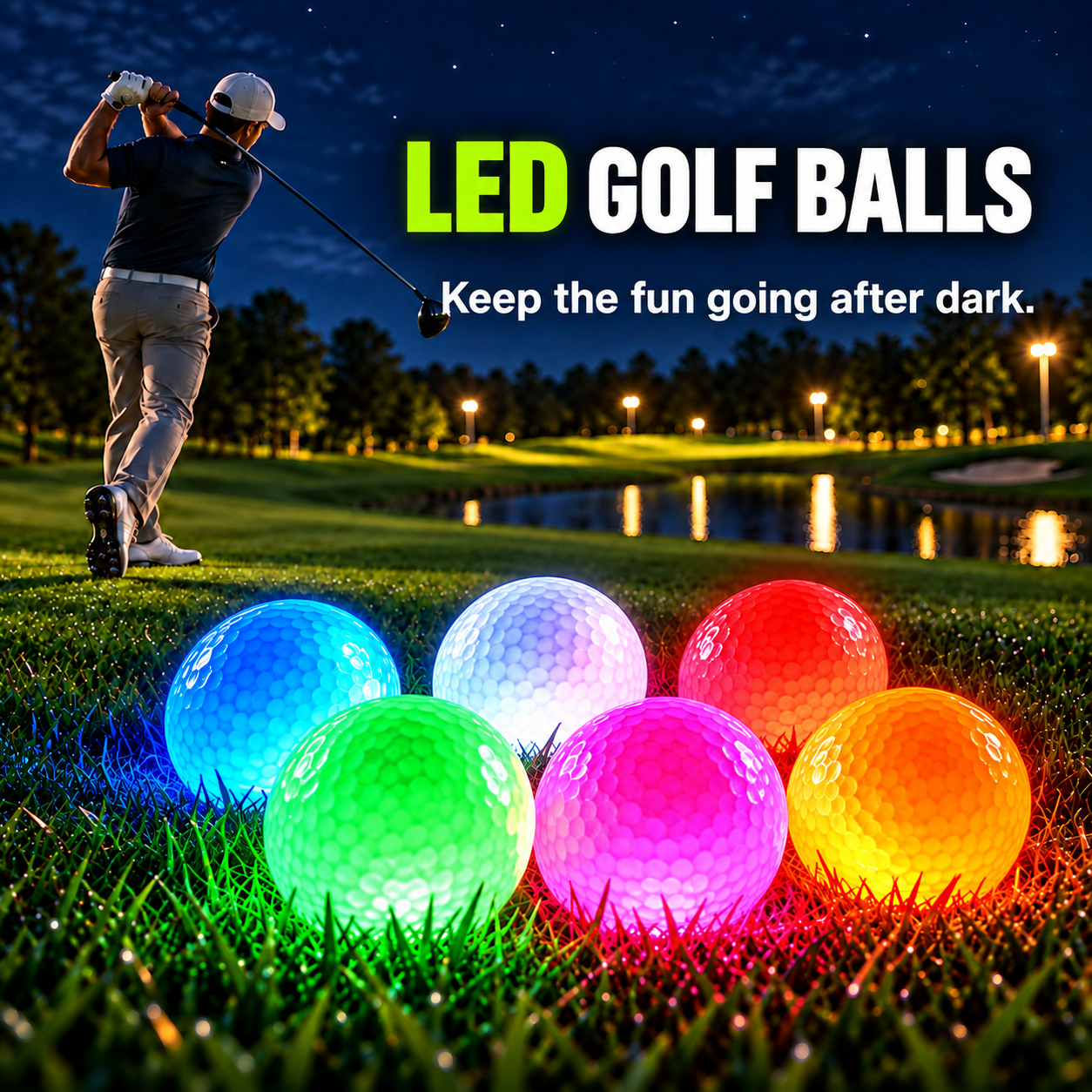 LED Light Up Golf Balls for Night Golf, 6 Color Options, Fun Golf Gift for Golf Lovers