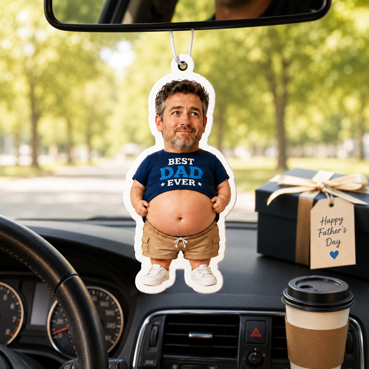 Custom Dad Belly Squishy Air Freshener from Photo, Personalized Funny Car Hanging Scented Ornament, Gift for Father’s Day