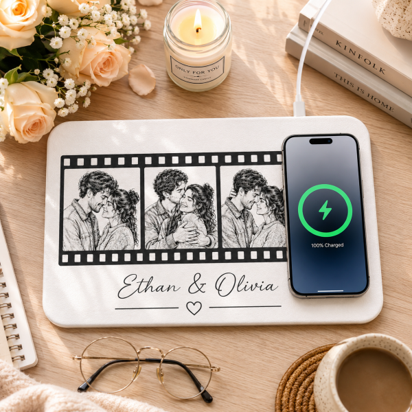 Personalized Film Strip Wireless Charging Pad with Photo, Custom Couple Photo Charger, Anniversary Gift for Couples, Romantic Personalized Wireless Charger