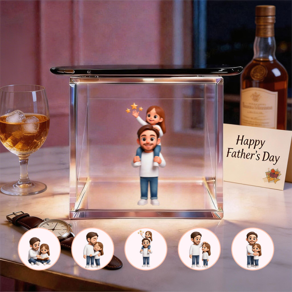 3D Cartoon Double-Person Lumina Boxes Hologram Video | Father's Day High-Transmittance Holographic Material Image Gift For DaD - Photowatch