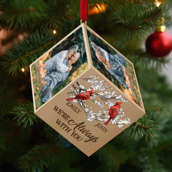 Custom Photo We're Always With You Memorial Cube Ornament For Christmas