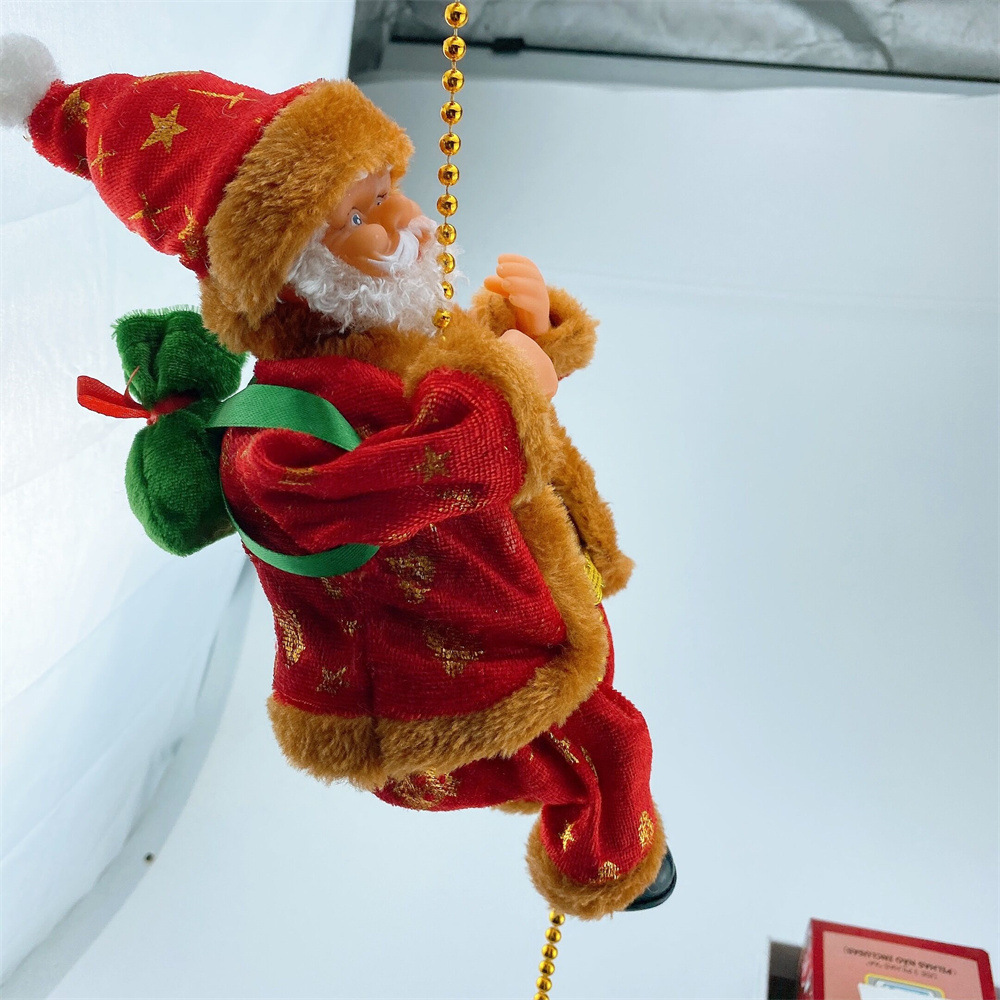 Santa Claus Musical Climbing Rope Christmas Gift for Kids, Electric Climbs Up and Down,Xmas Toy Xmas Tree Ornament