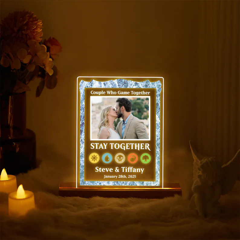 Personalized Anniversary MTG Night Light Plaque, Custom Couple Magic Card Led Light, Valentine's Day Anniversary Gift for Him Her, LGBT Couple Gifts