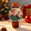 Personalized Engraved Watch, Photo Watch With Black Leather Strap