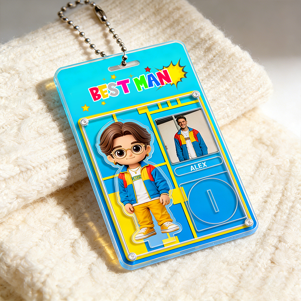 Personalized Couple Photo Keychain with Mini Me Standee, Custom Cartoon Figure & Name Love Tag, Best Valentine’s Gift for Couple