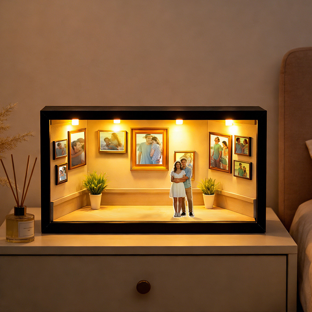 Personalized "Museum of Us" Shadow Box Light, Custom Couple Figure Display, A Love Story Turned into Art