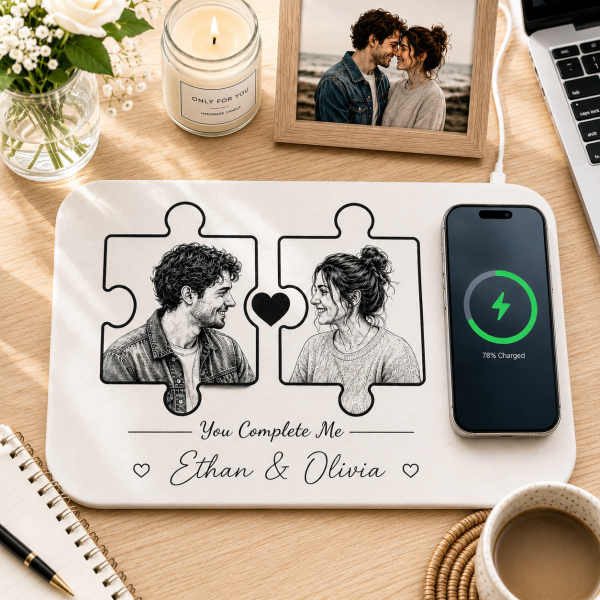 Personalized Charging Pad Dad Sketch Line Art Custom Photo Father's Day Gift For Dad