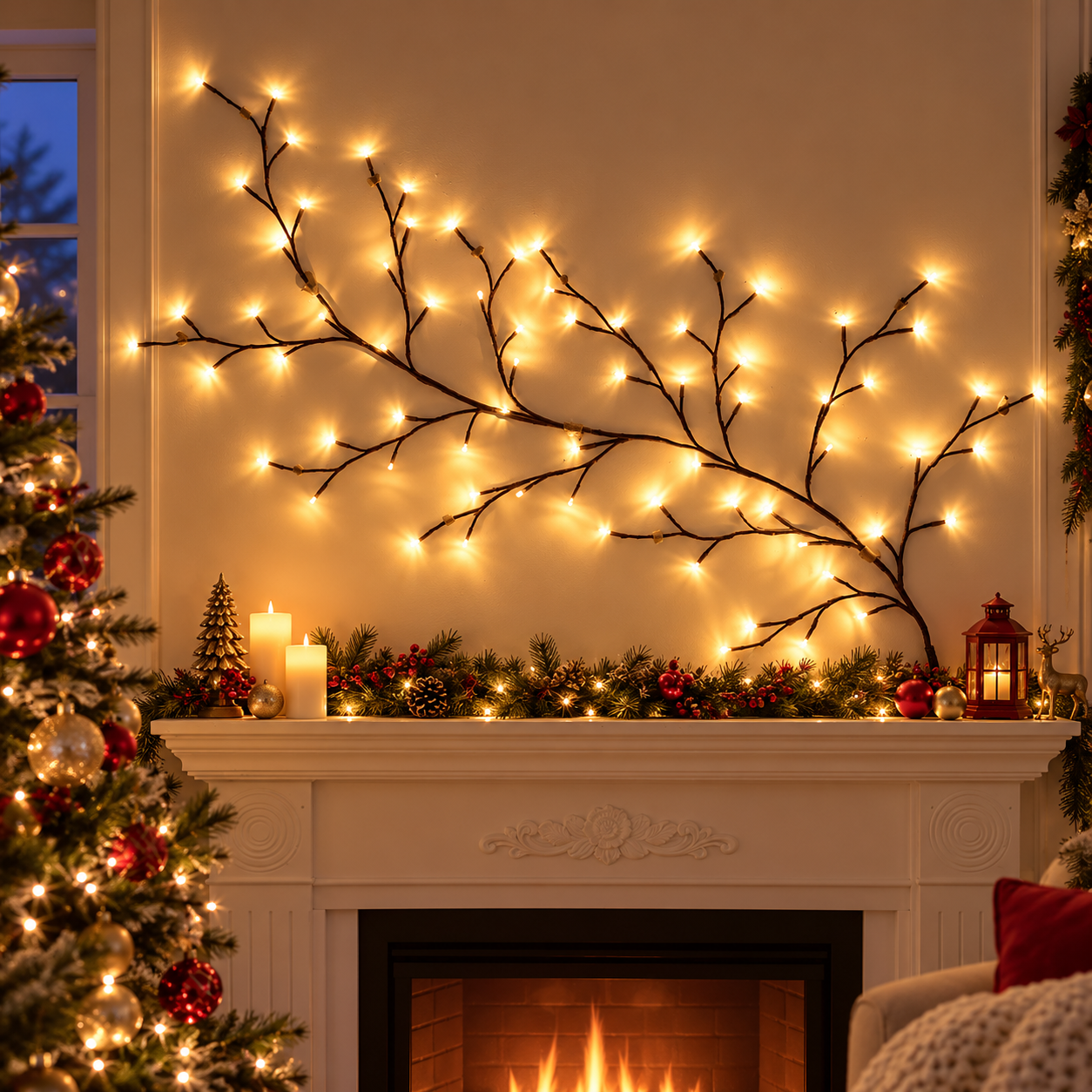 Christmas Branch String Lights, Warm White LED Twig Wall Decor for Holiday Home