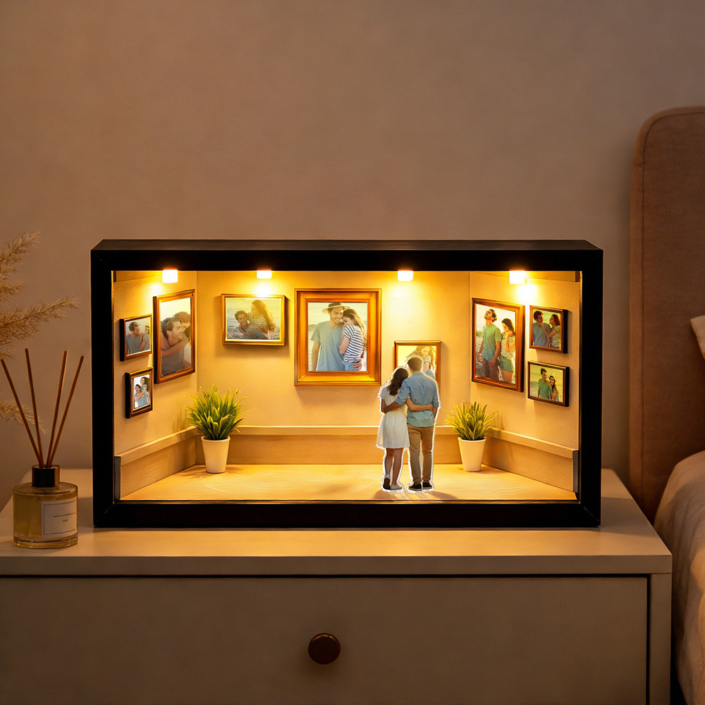 Personalized "Museum of Us" Shadow Box Light, Custom Couple Figure Display, A Love Story Turned into Art