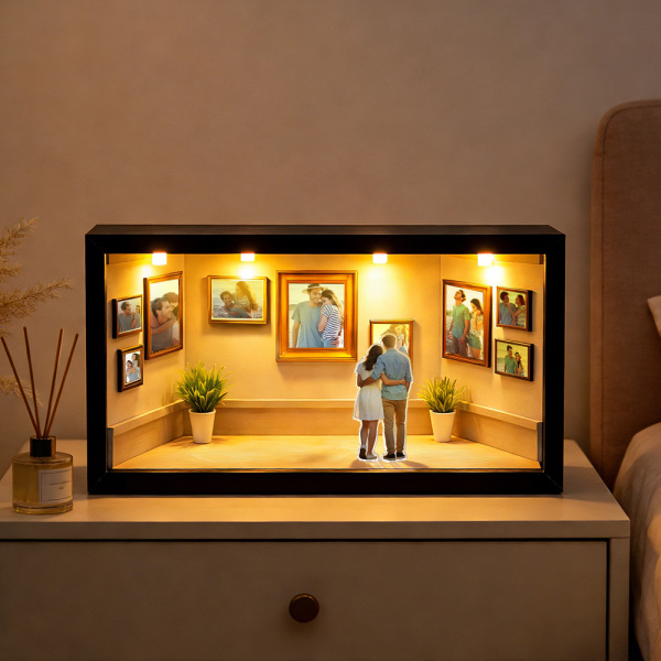 Personalized "Museum of Us" Shadow Box Light, Custom Couple Figure Display, A Love Story Turned into Art