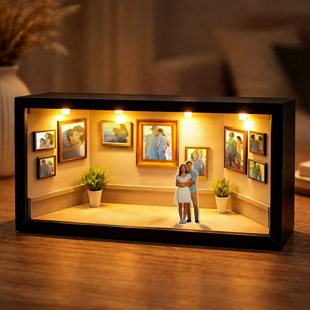 Personalized "Museum of Us" Shadow Box Light, Custom Couple Figure Display, A Love Story Turned into Art