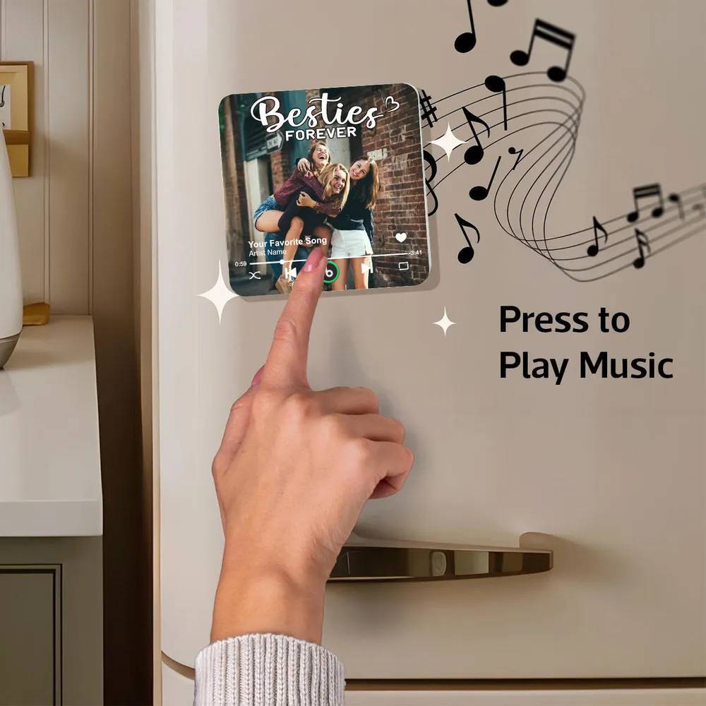 Personalized Music Fridge Magnet Custom Besties Forever Song Magnet Heartfelt Gift For Best Friends