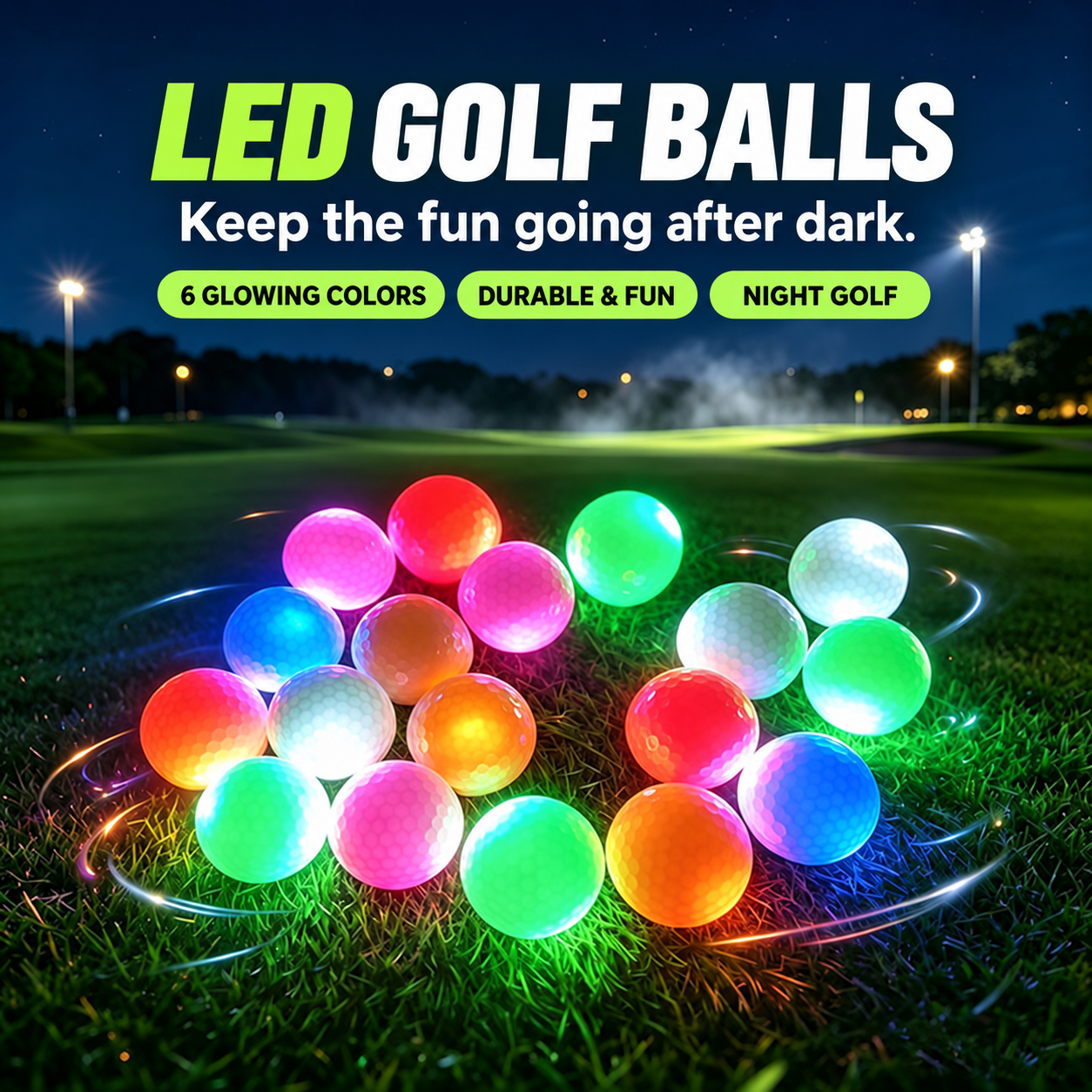 LED Light Up Golf Balls for Night Golf, 6 Color Options, Fun Golf Gift for Golf Lovers