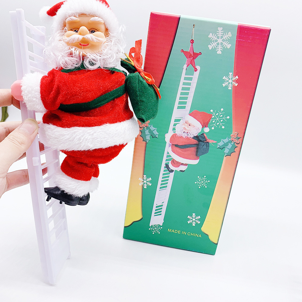 Santa Claus Musical Climbing Rope Christmas Gift for Kids, Electric Climbs Up and Down,Xmas Toy Xmas Tree Ornament