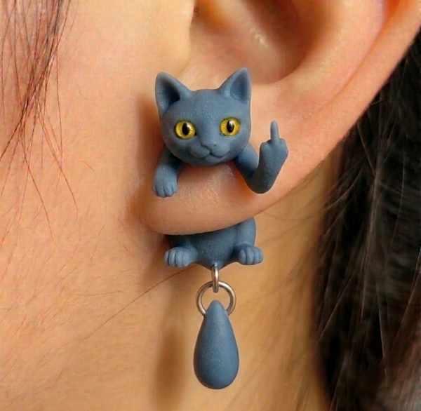 Black Cat Middle Finger Earring