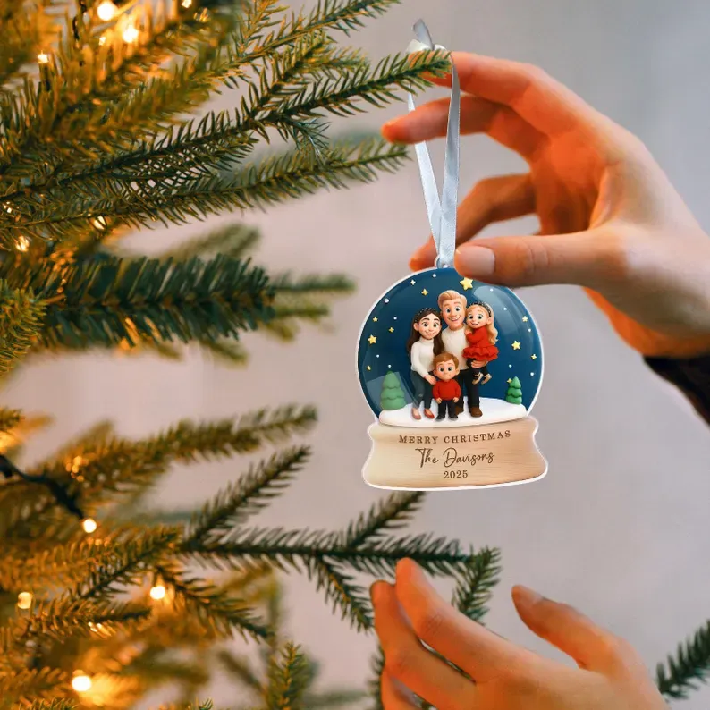 Custom Cartoon Family Photo Christmas Ornament, Best Christmas GIft for Family, Lover, Husband, WIfe