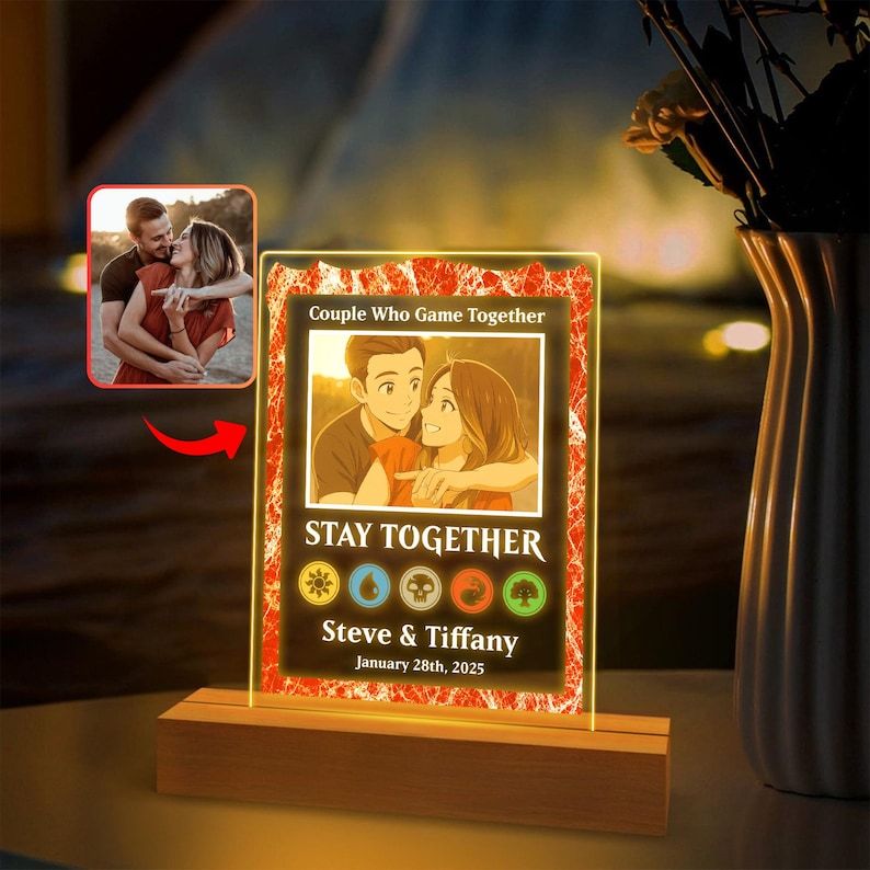 Personalized Anniversary MTG Night Light Plaque, Custom Couple Magic Card Led Light, Valentine's Day Anniversary Gift for Him Her, LGBT Couple Gifts
