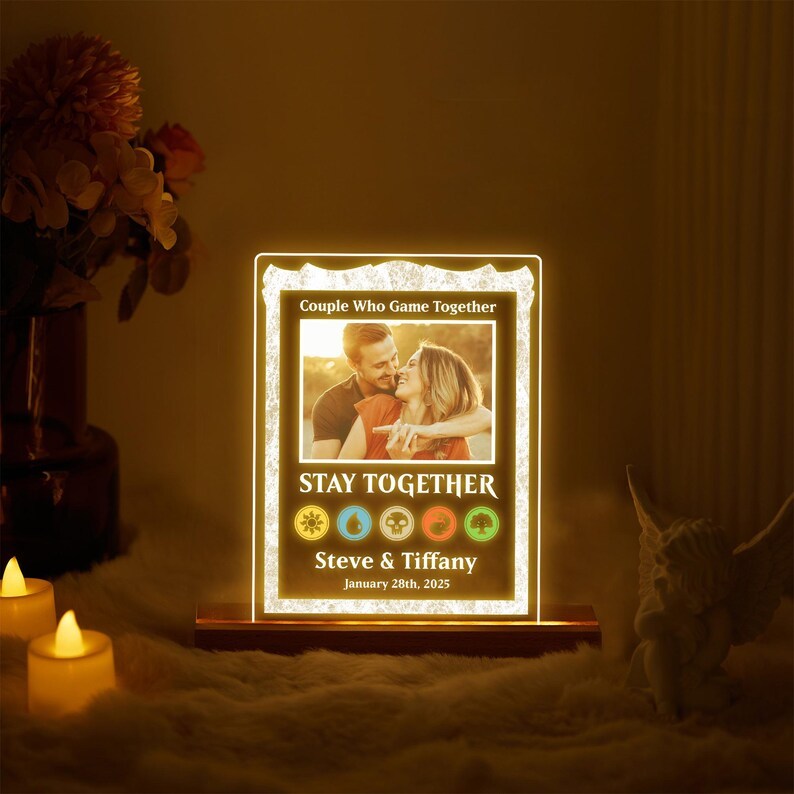 Personalized Anniversary MTG Night Light Plaque, Custom Couple Magic Card Led Light, Valentine's Day Anniversary Gift for Him Her, LGBT Couple Gifts