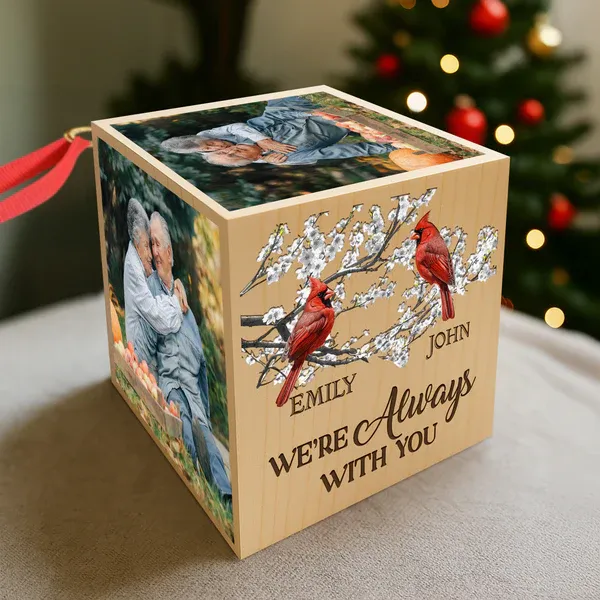 Custom Photo We're Always With You Memorial Cube Ornament For Christmas