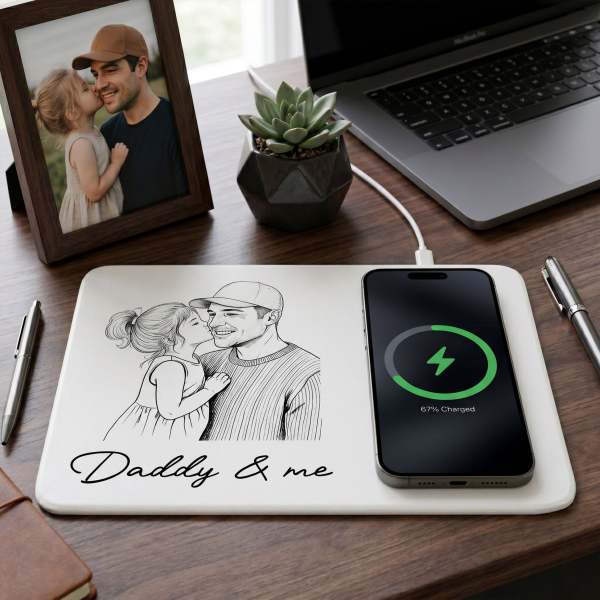 Personalized Charging Pad Dad Sketch Line Art Custom Photo Father's Day Gift For Dad - Photowatch
