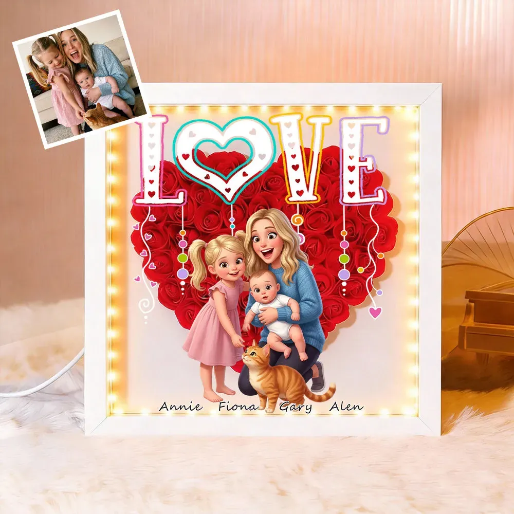 Personalized Flower Shadow Box with Light, Custom Photo & Name Gift For Mom, Gift For Mother's Day - Photowatch