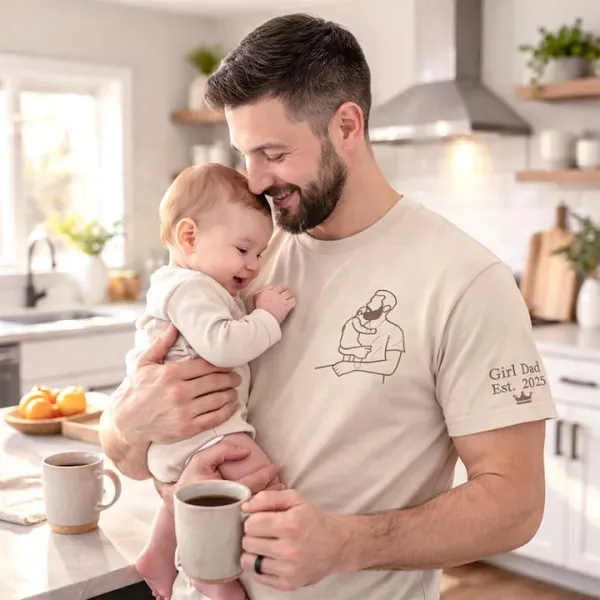 Custom Dad Photo Shirt - Embroidered Dad & Kids Portrait - Personalized Father's Day Keepsake Gift - Photowatch