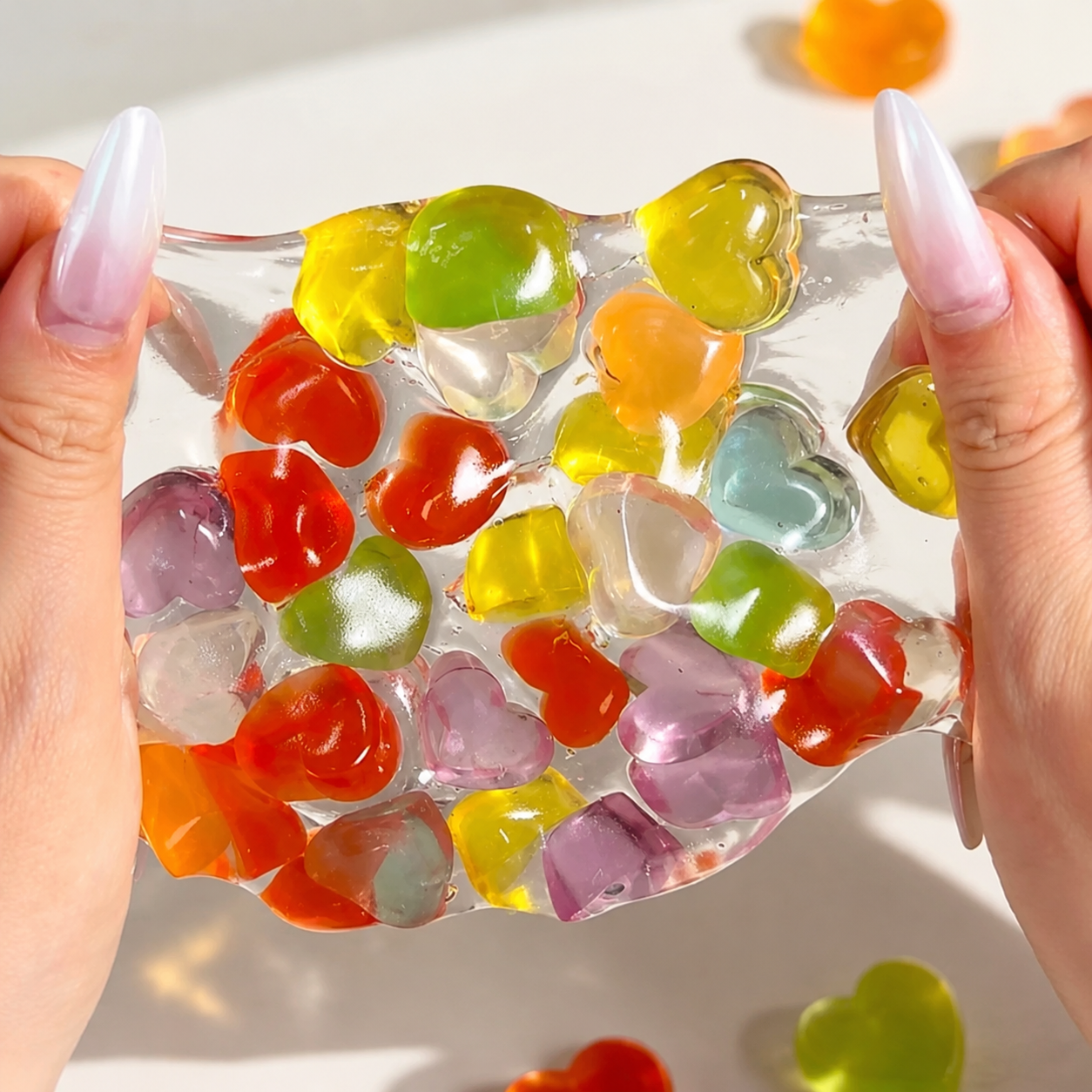 Heart Jelly Squishy Toy Colorful Fruit Jelly Heart Stress Relief Sensory Fidget Toy Cute Gift for Kids Teens Adults