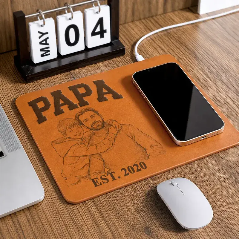 Personalized Charging Pad Dad Sketch Line Art Custom Photo Father's Day Gift For Dad